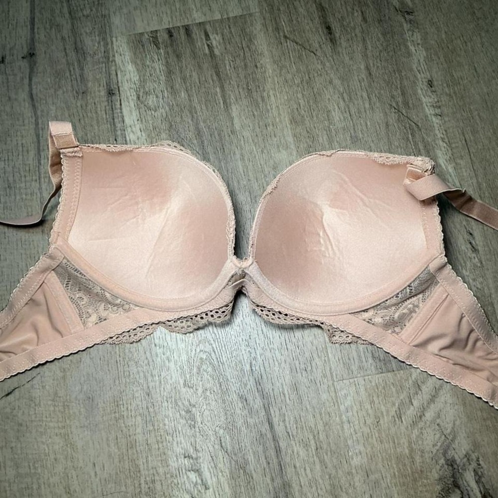 Pink Lace Balconette Padded Bra Size 38C Blush Adjustable Straps Underwire - Picture 5 of 6
